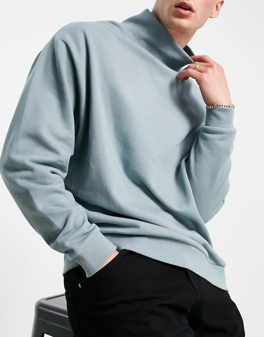 ASOS DESIGN – Oversize-Sweatshirt in Blau mit Trichterkragen-Grau günstig online kaufen