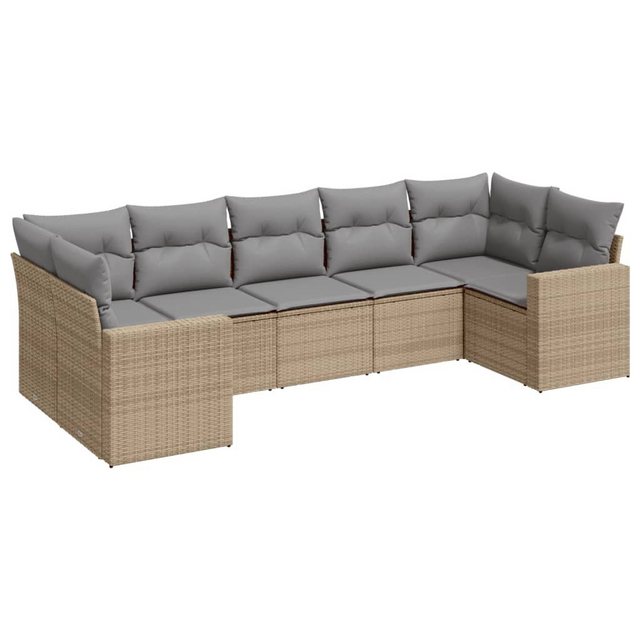 vidaXL Sofaelement 7-tlg. Garten-Sofagarnitur mit Kissen Beige Poly Rattan günstig online kaufen