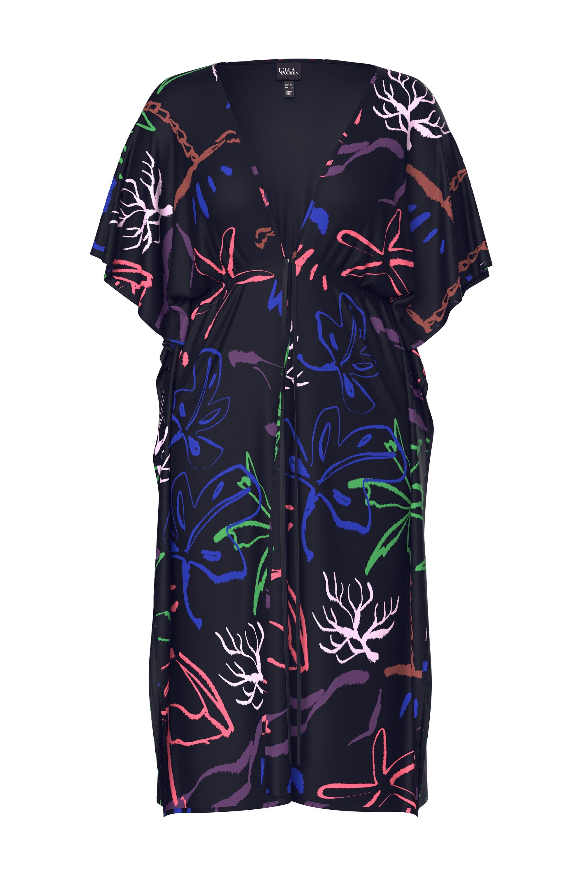 Ulla Popken Strandkleid Kaftan Strandmuster V-Ausschnitt günstig online kaufen