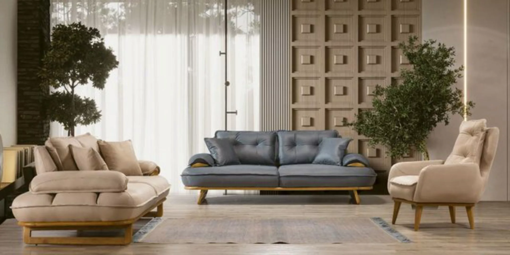 Xlmoebel Sofa Elegante Wohnzimmer-Sofagarnitur in Grau-Beige vom Designer m günstig online kaufen