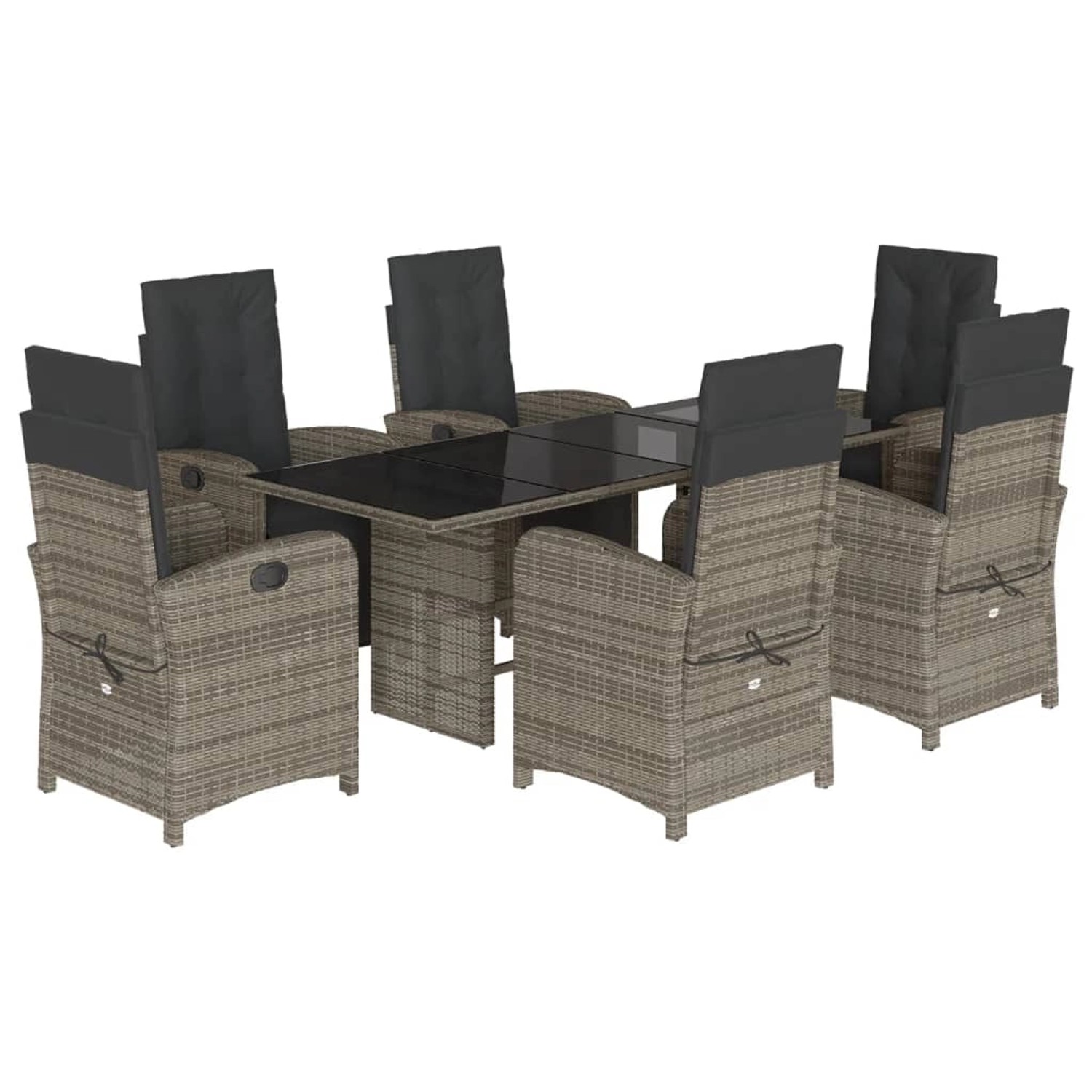 vidaXL 7-Tlg Garten-Essgruppe mit Kissen Grau Poly Rattan 3212492 günstig online kaufen
