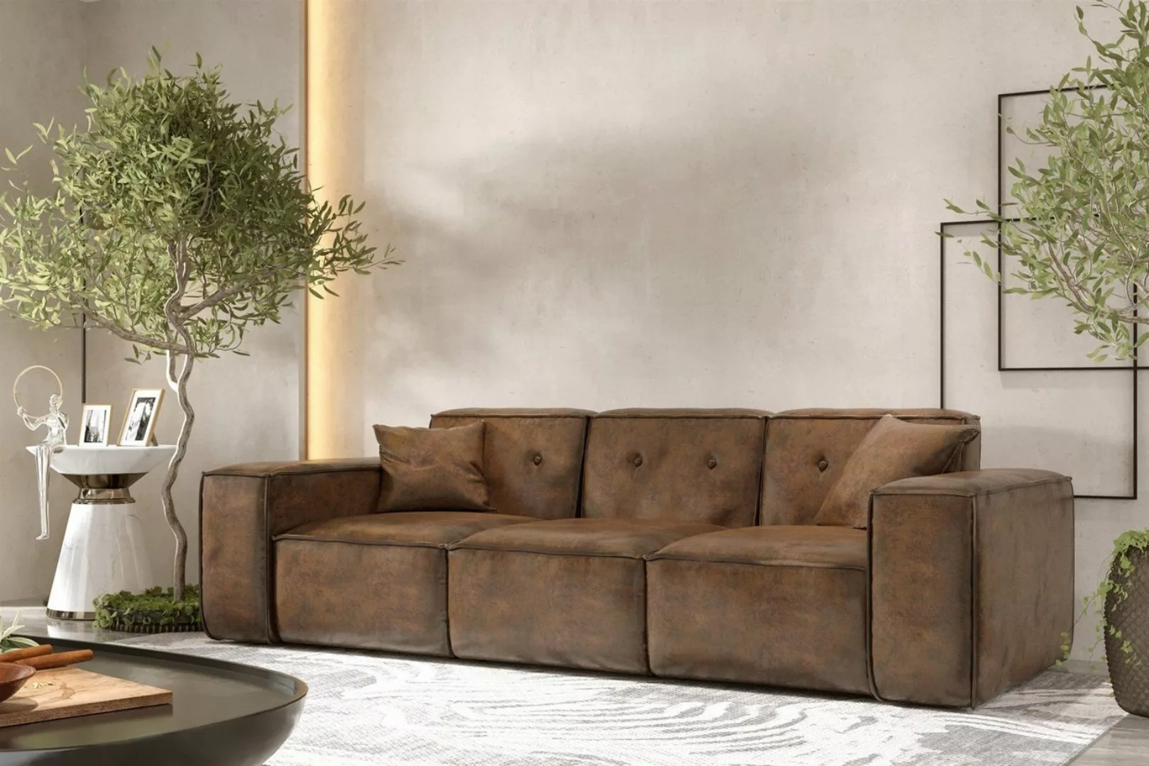 Fun Möbel Sofa Designersofa CESINA 3-Sitzer in Stoff, inkl. 2 Zierkissen, R günstig online kaufen