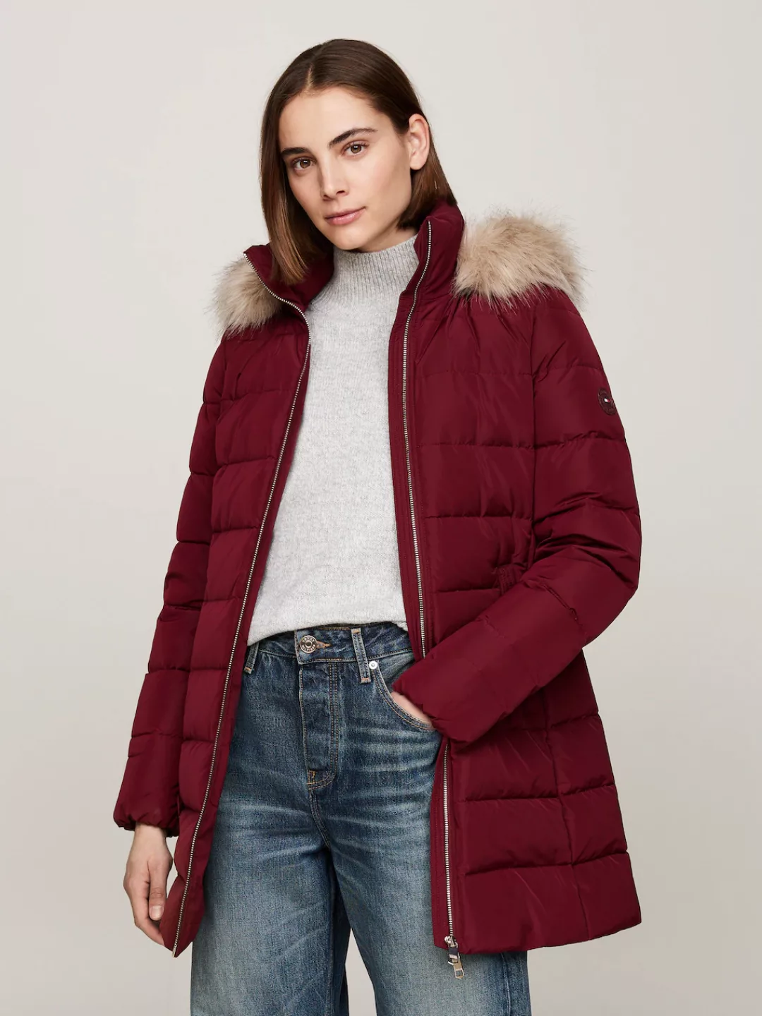 Tommy Hilfiger Steppmantel HERITAGE DOWN TYRA COAT WITH FUR mit Fellimitat günstig online kaufen