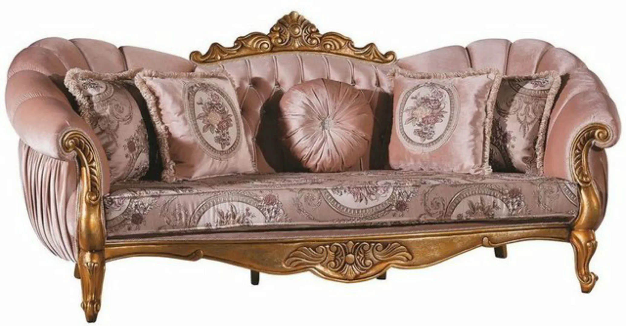 Casa Padrino Sofa Luxus Barock Sofa Rosa / Gold 220 x 90 x H. 110 cm - Prun günstig online kaufen