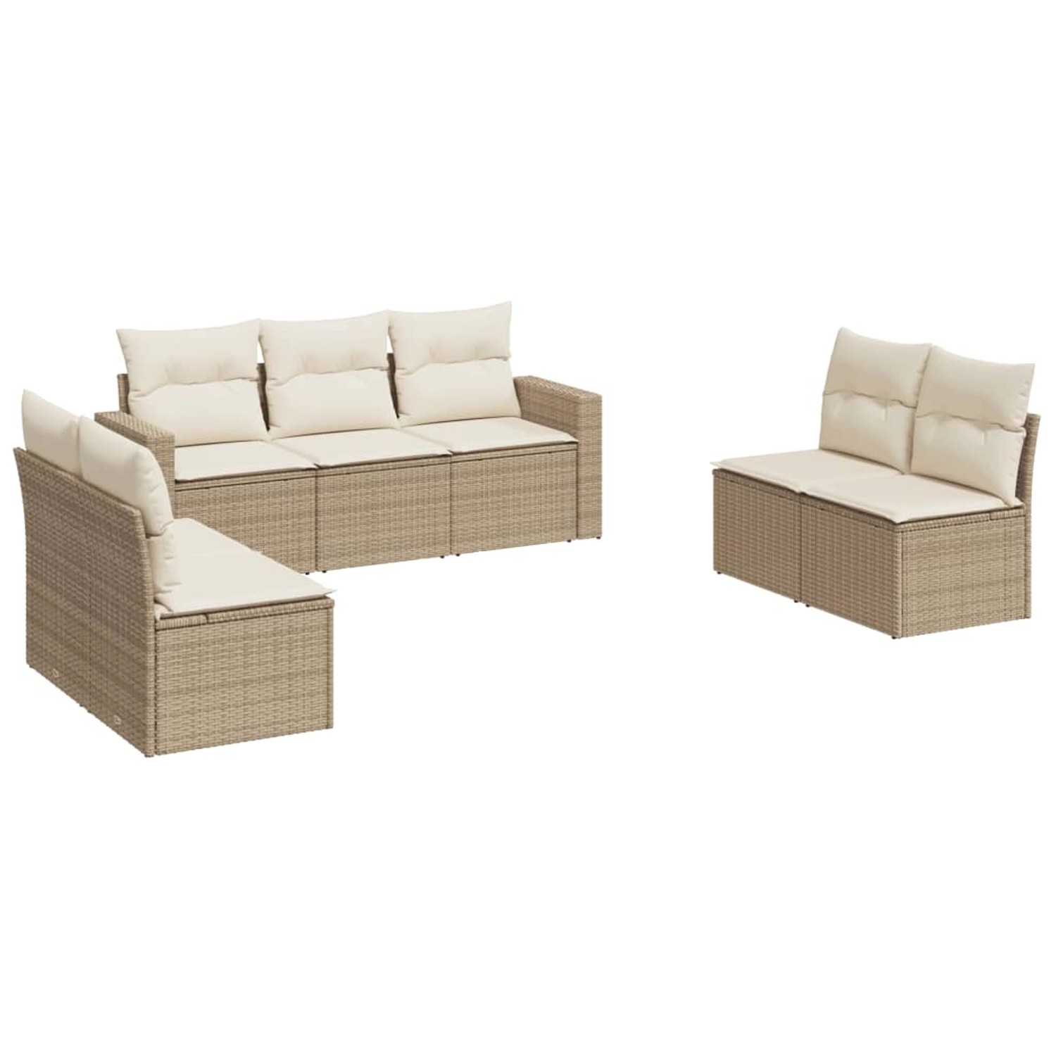 vidaXL 7-Tlg Garten-Sofagarnitur mit Kissen Beige Poly Rattan 3218818 günstig online kaufen