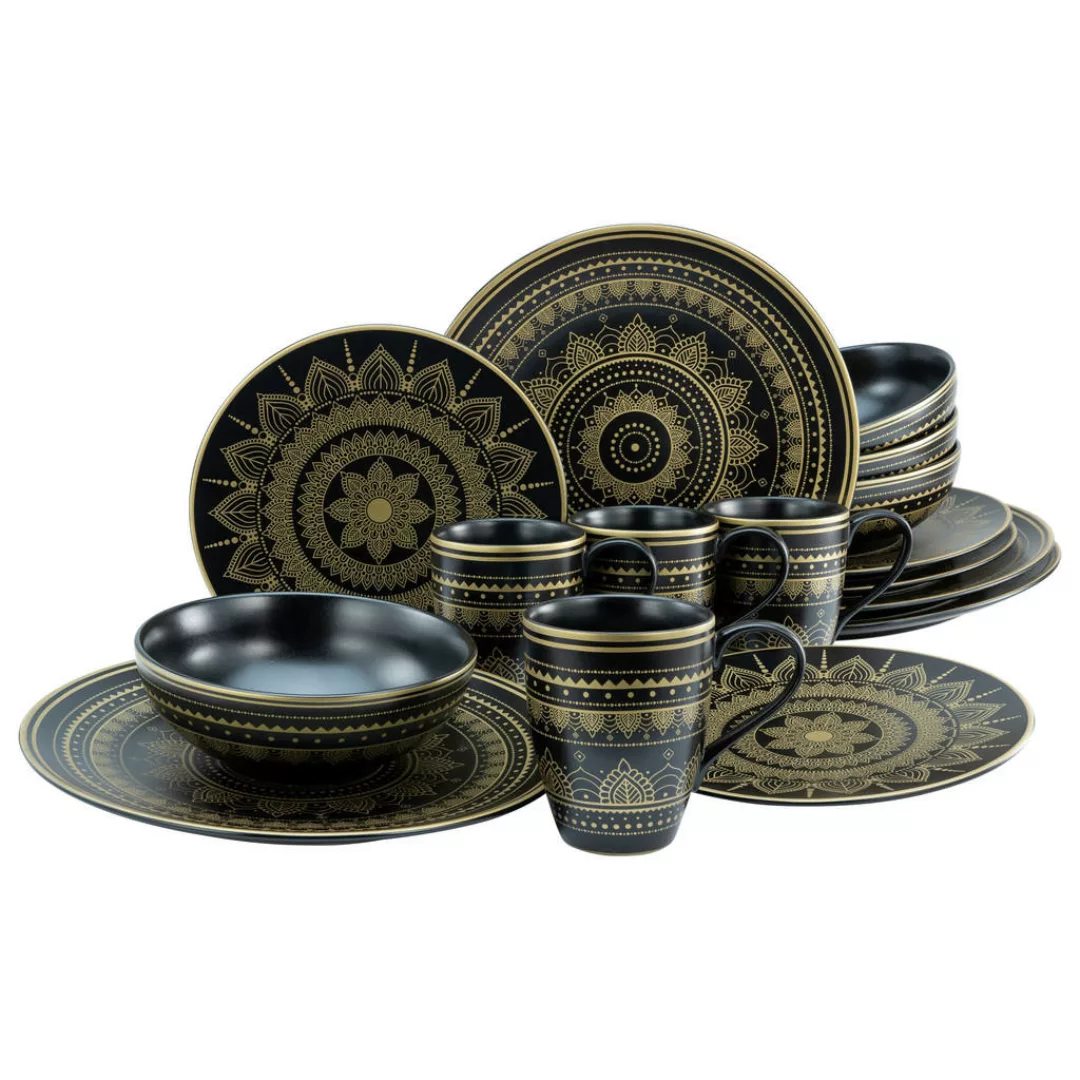 CreaTable Kombiservice MANDALA GOLD schwarz Steinzeug 16 tlg. günstig online kaufen