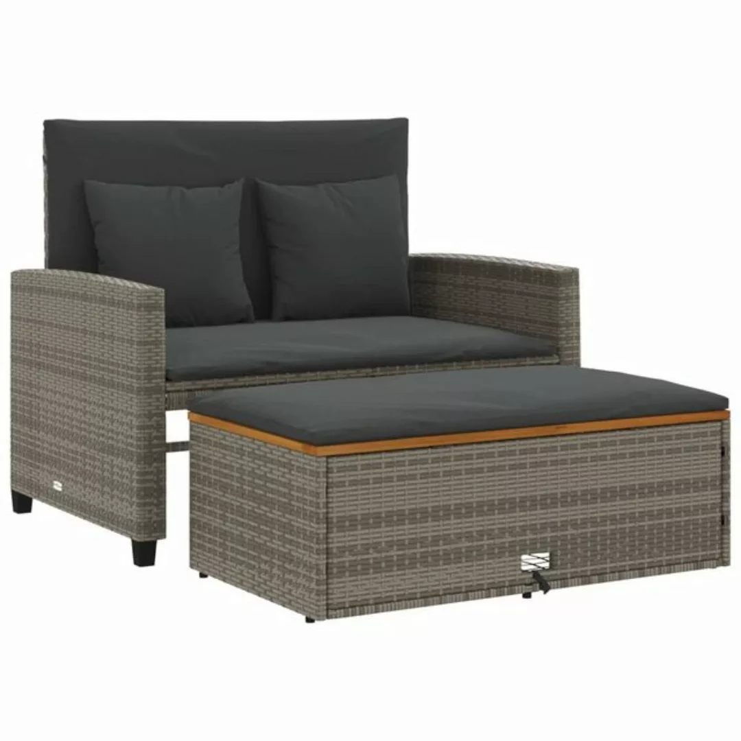 vidaXL Sofa, Gartensofa mit Kissen 2-Sitzer Grau Poly Rattan & Akazienholz günstig online kaufen