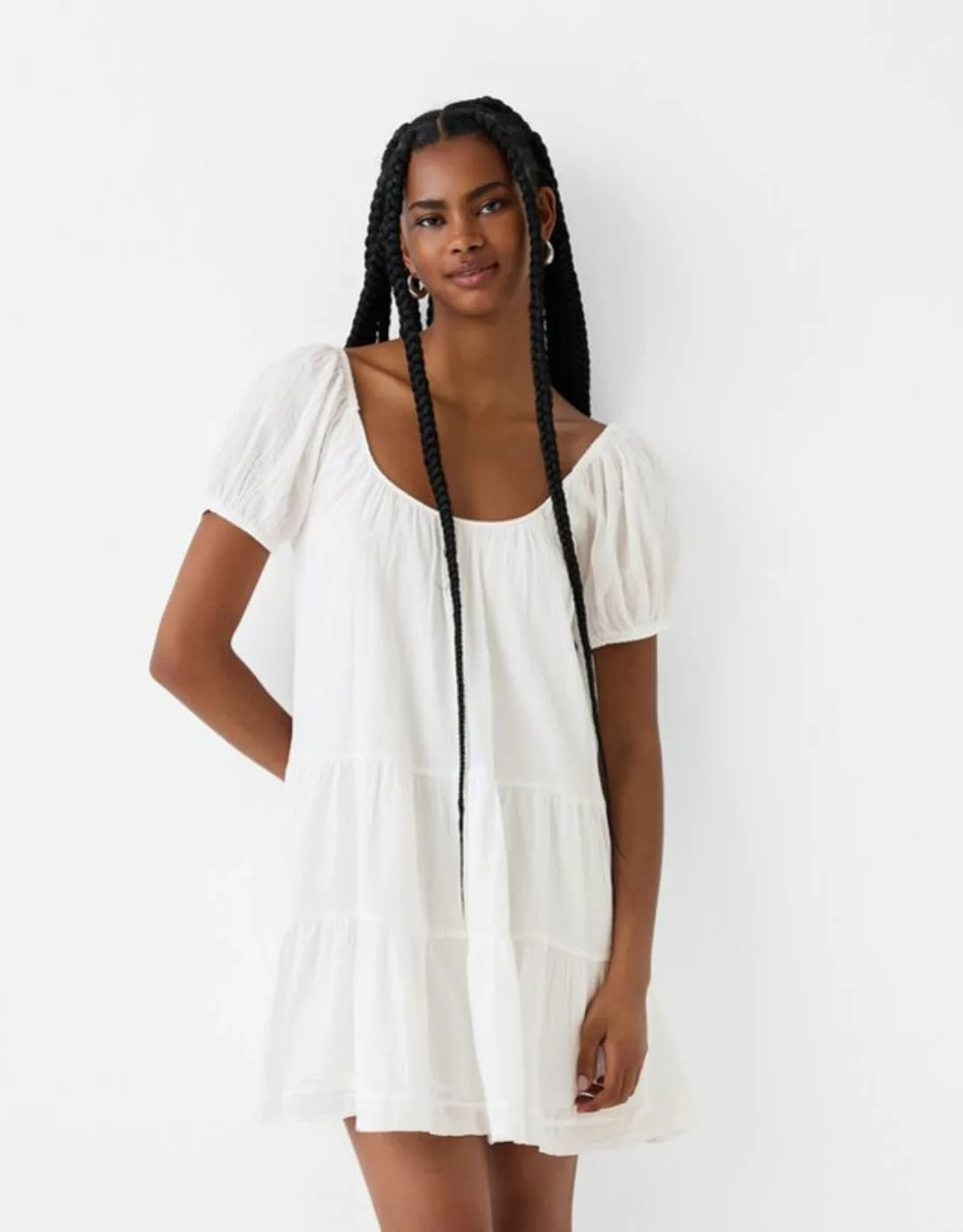 Bershka Rustikales Minikleid Mit Volants Damen Xs Grbrochenes Weiss günstig online kaufen