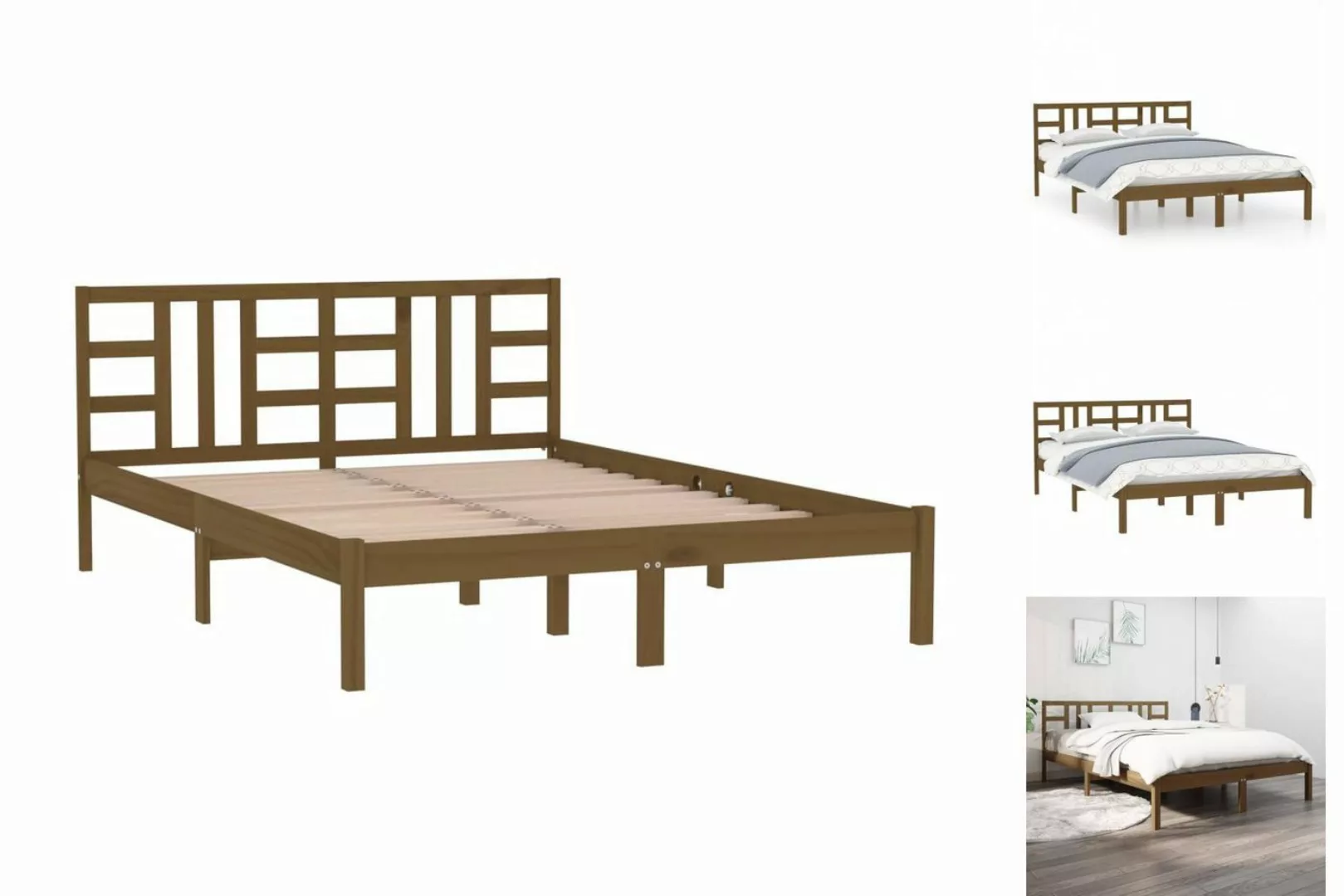 vidaXL Bettgestell Massivholzbett Honigbraun 200x200 cm Bett Holz Bettgeste günstig online kaufen