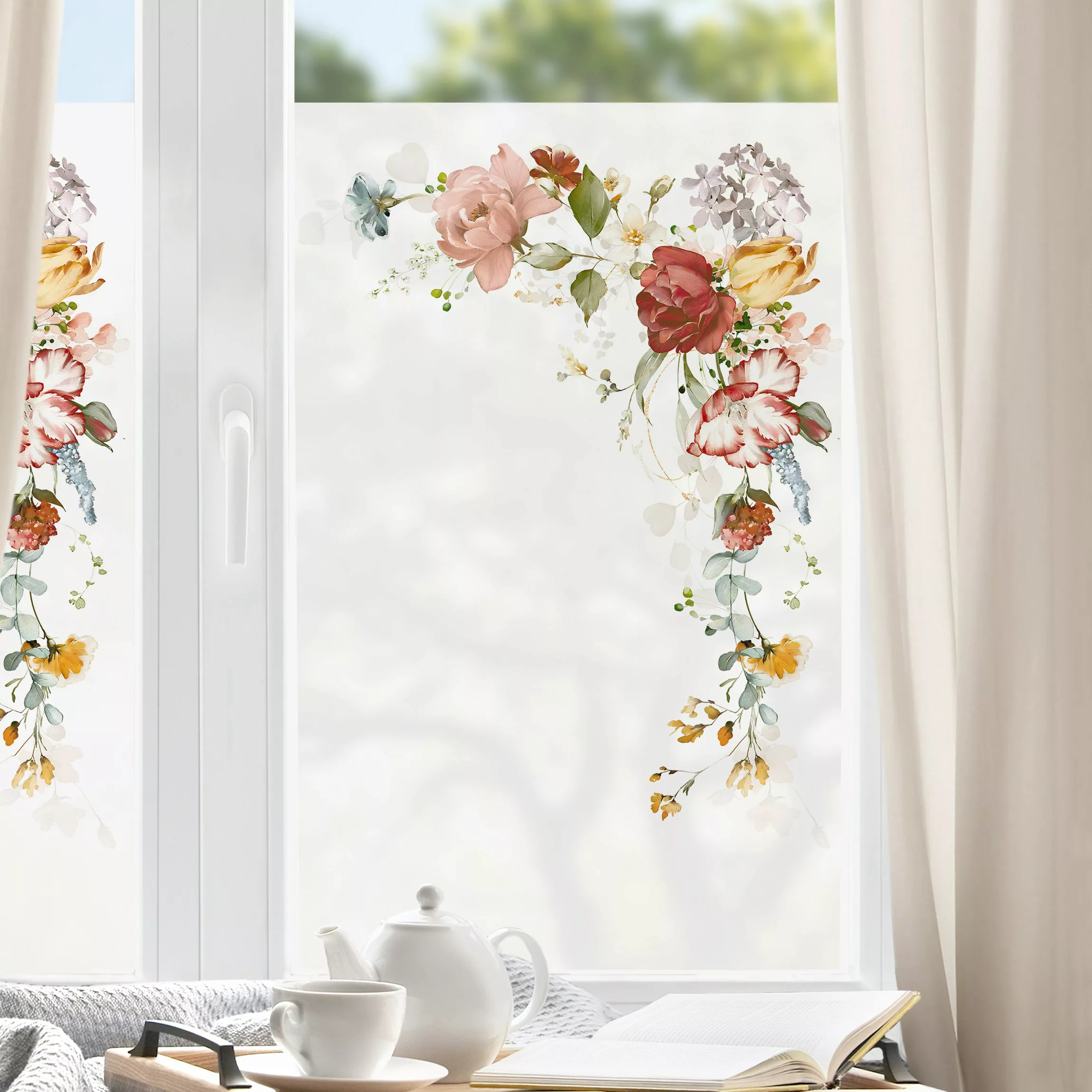 Fensterfolie Aquarell Blütenecke oben günstig online kaufen