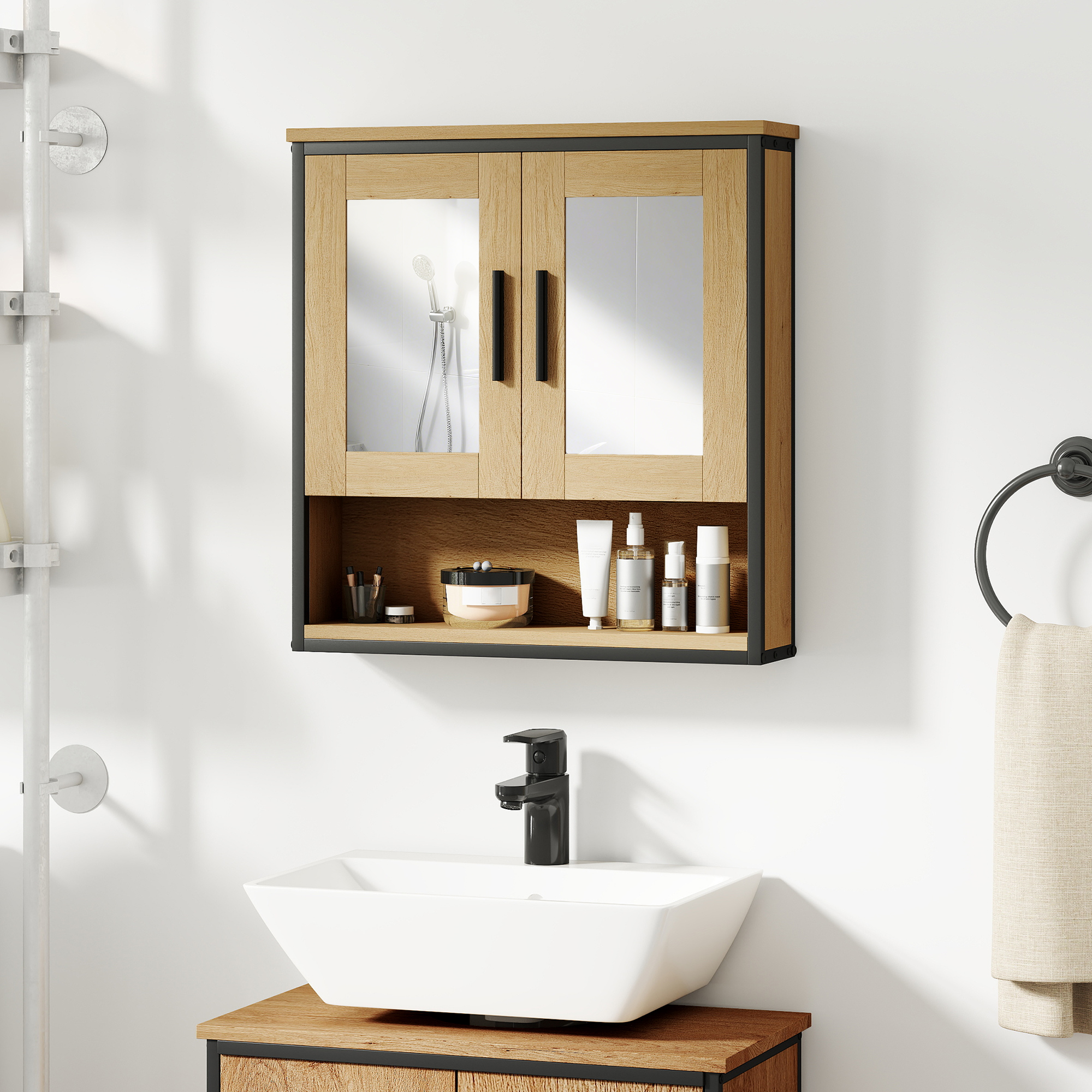 HOMCOM Wandspiegelschrank Badezimmer mit Miroir, Badezimmerschrank, Toilett günstig online kaufen