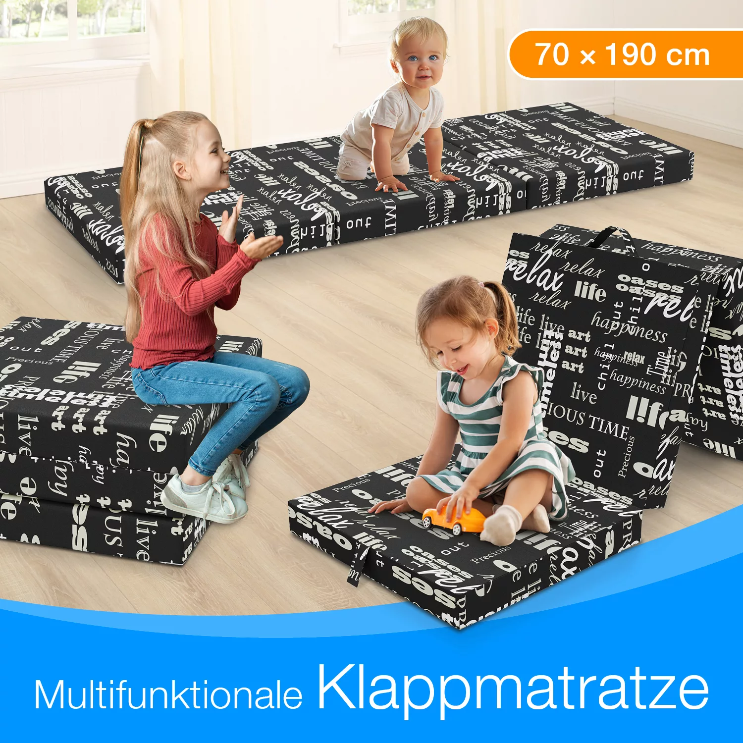 Bestschlaf Klappmatratze, 70x190x9 cm, Trendy-Motiv, schwarz günstig online kaufen