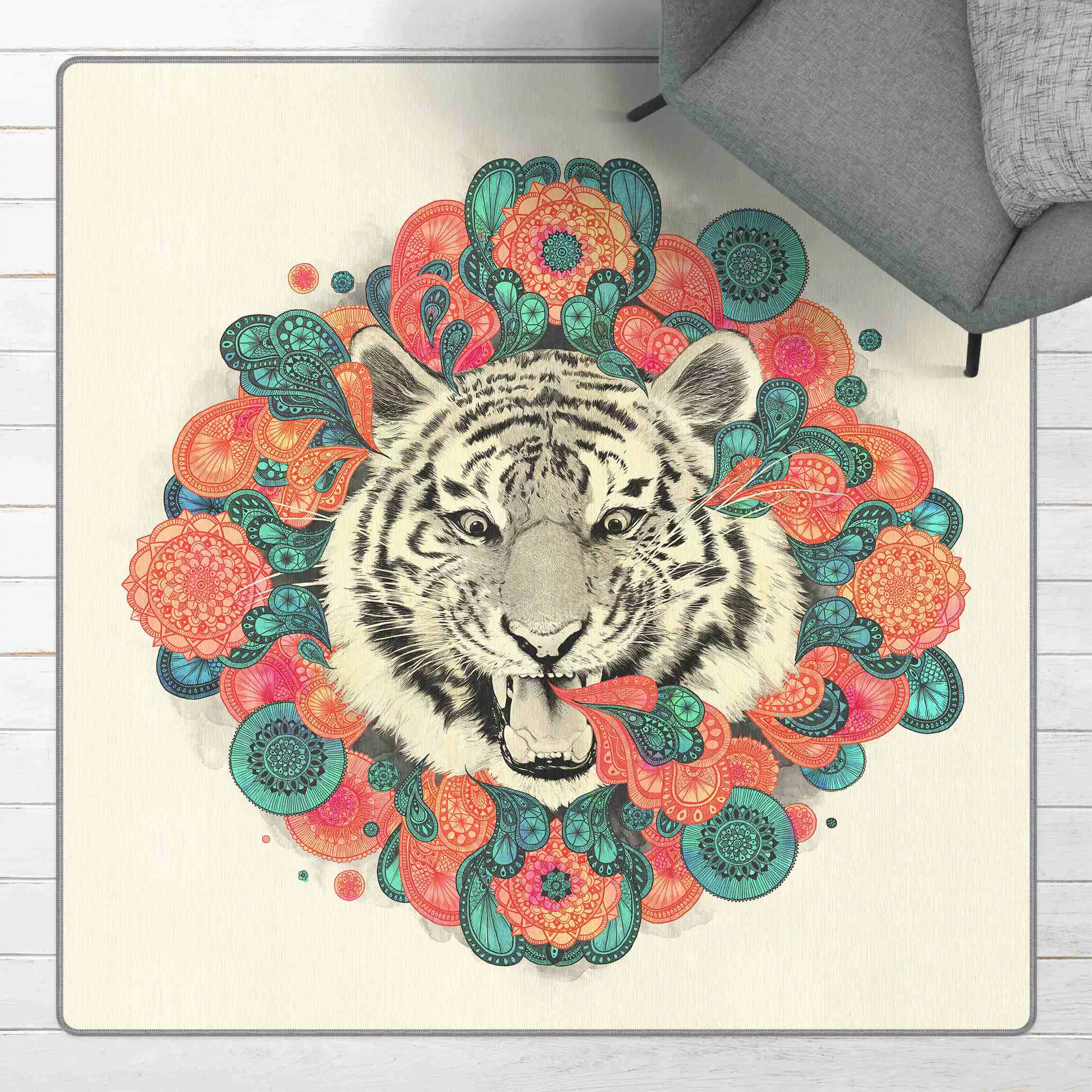 Teppich Illustration Tiger Zeichnung Mandala Paisley günstig online kaufen