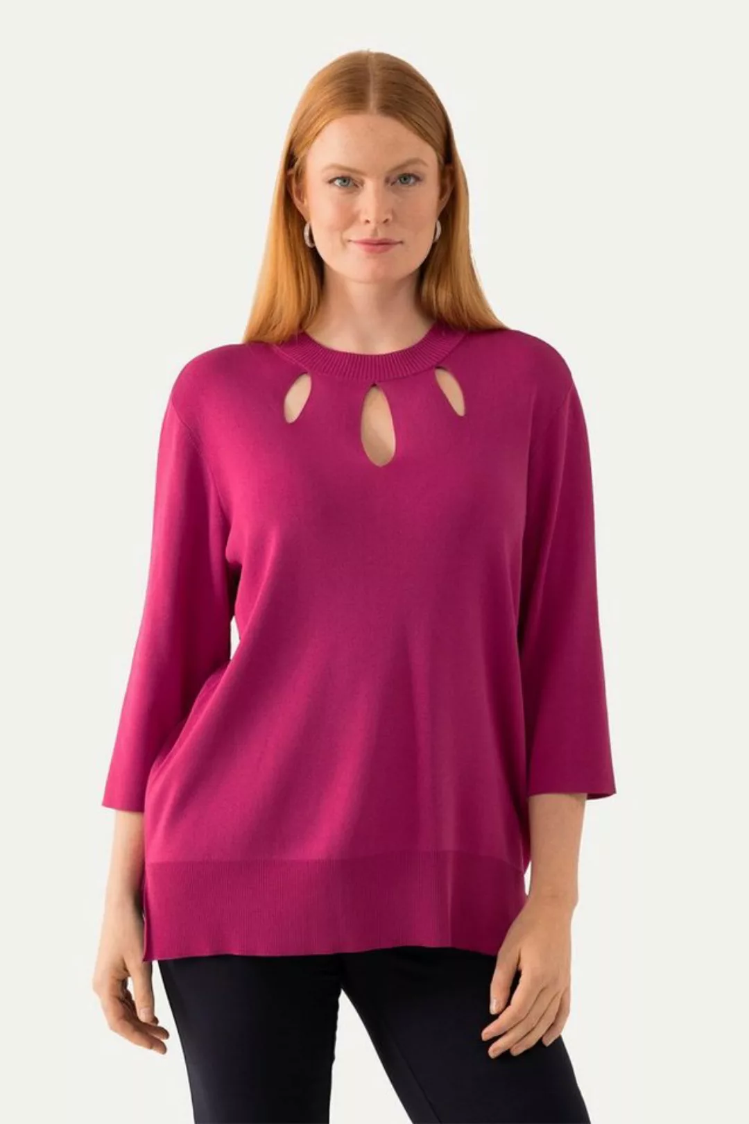 Ulla Popken Strickpullover Pullover Cut-Outs Stehkragen 3/4-Arm Rippstrick günstig online kaufen