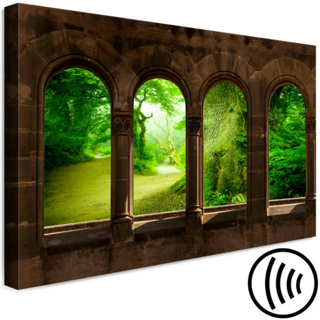 Bild auf Leinwand Fenster mit Dschungelansicht - Architekturfoto und tropis günstig online kaufen
