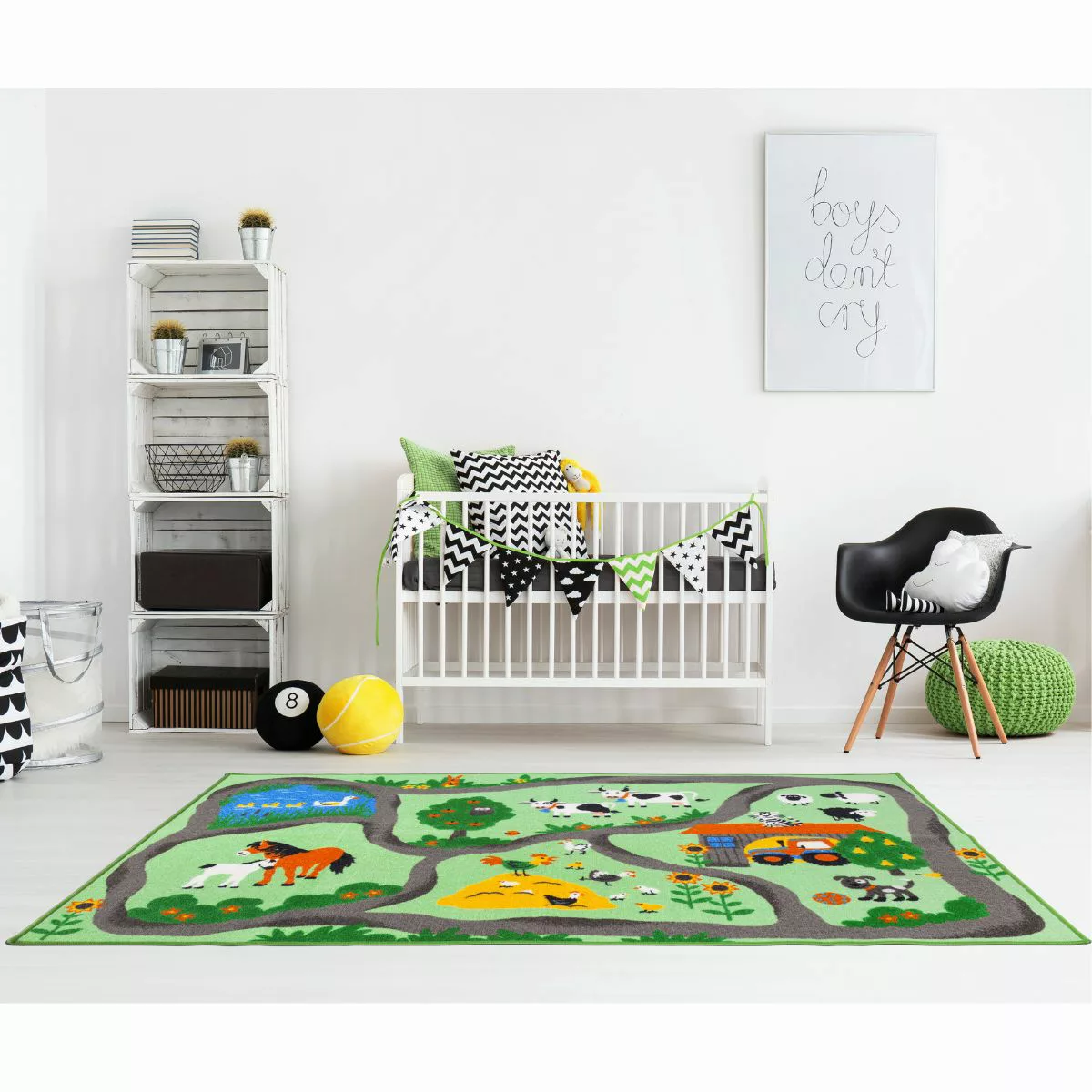 Homcom Kinderteppich Straße Bauernhof 190 x 133 x 0,45 cm   Aosom günstig online kaufen