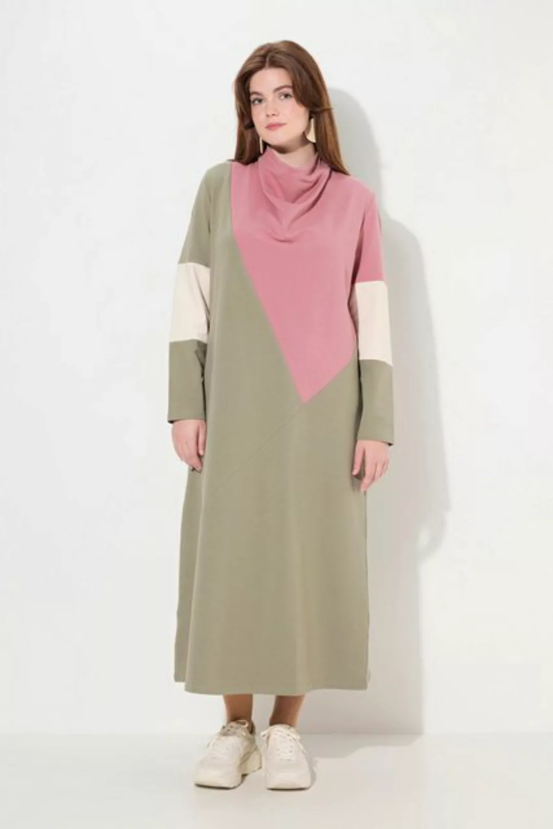 Ulla Popken Midikleid Sweatkleid Wasserfall-Ausschnitt Langarm günstig online kaufen