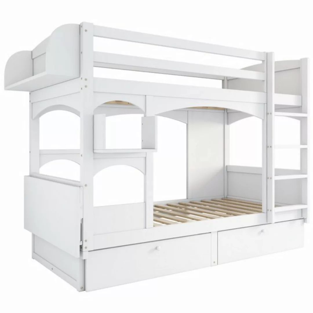 IDEASY Etagenbett 90x200 Hochbett mit Schreibtisch, Kinderbett mit Gehege, günstig online kaufen