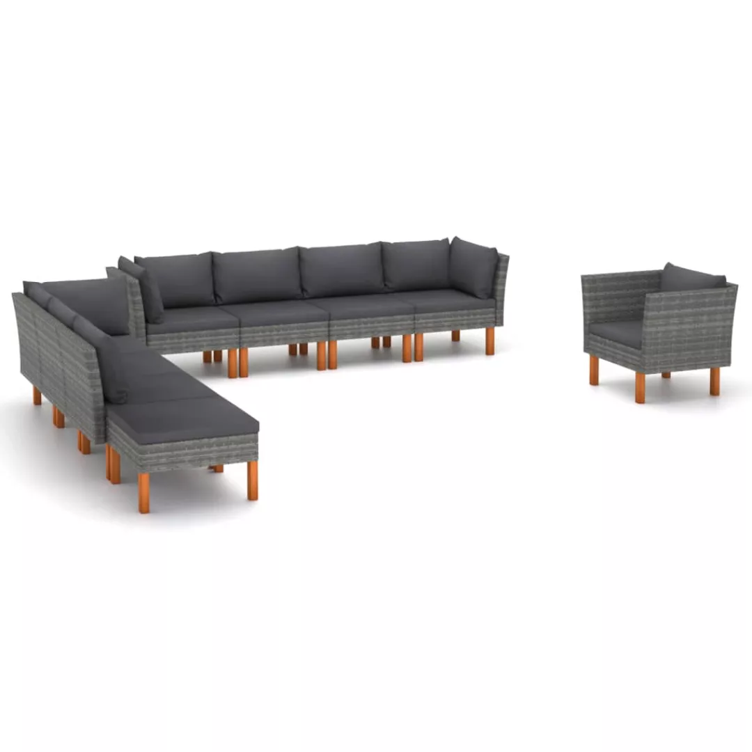 9-tlg. Garten-lounge-set Poly Rattan Und Eukalyptusholz Grau günstig online kaufen