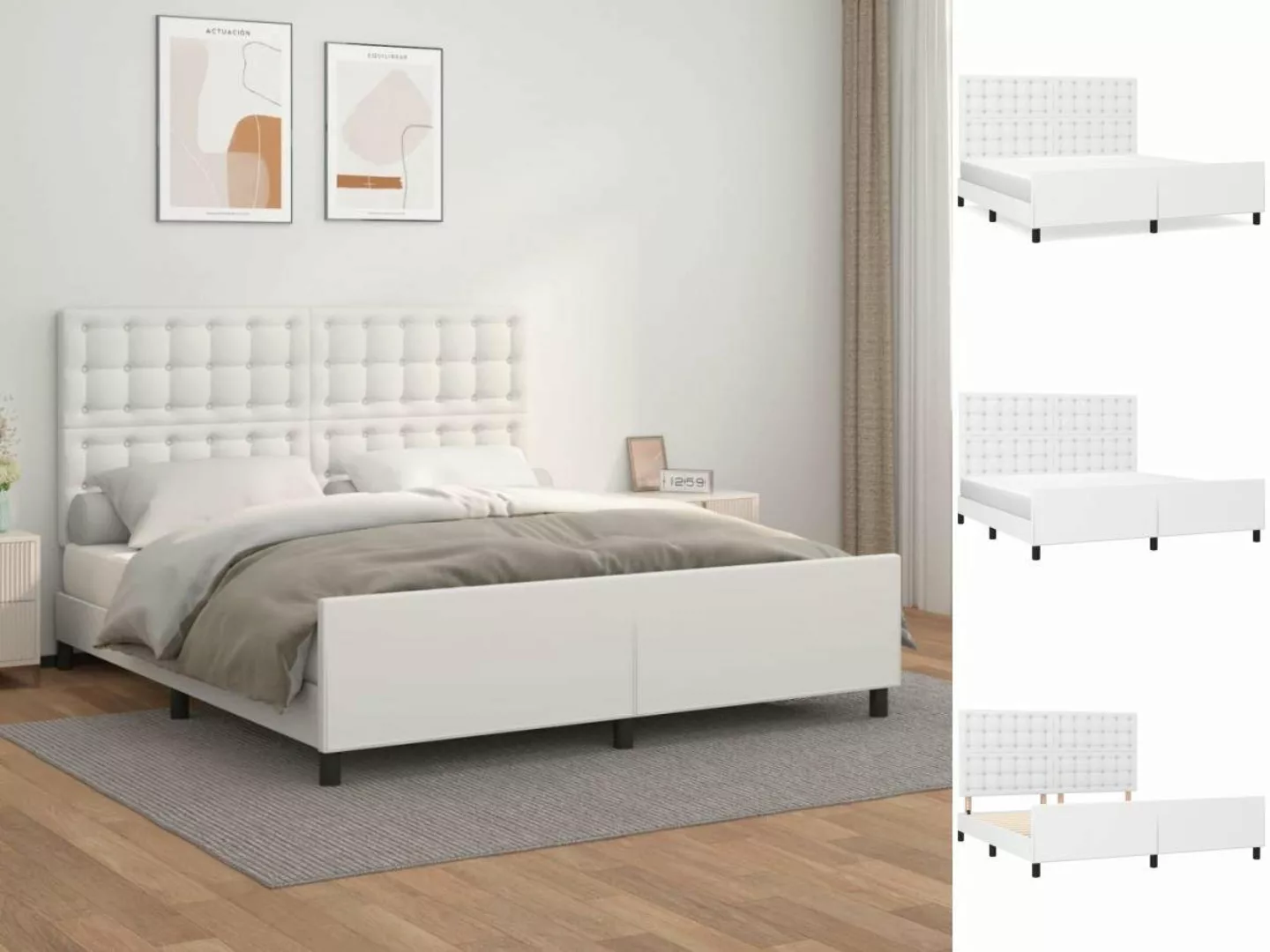 vidaXL Bettgestell Bettrahmen mit Kopfteil Weiß 180x200 cm Kunstleder Bett günstig online kaufen