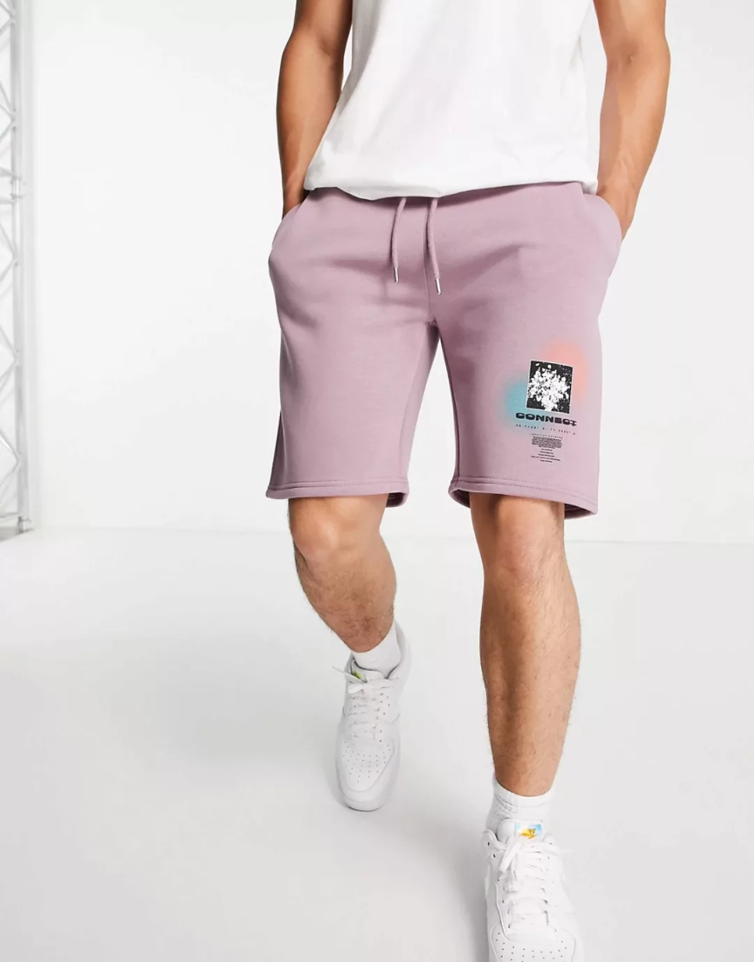 Topman – Shorts in Flieder mit Connect-Print, Kombiteil-Lila günstig online kaufen