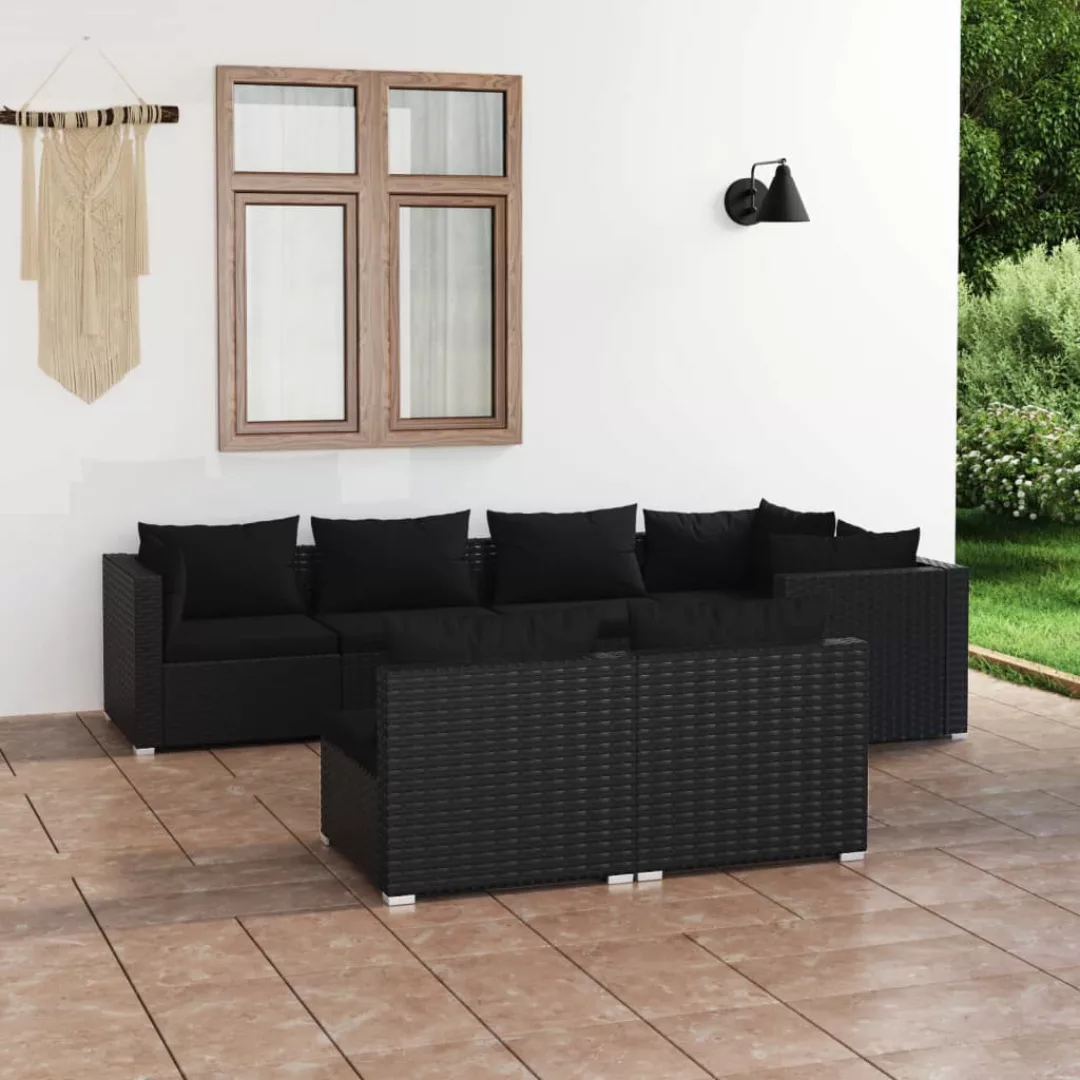 Vidaxl 7-tlg. Garten-lounge-set Mit Kissen Schwarz Poly Rattan günstig online kaufen