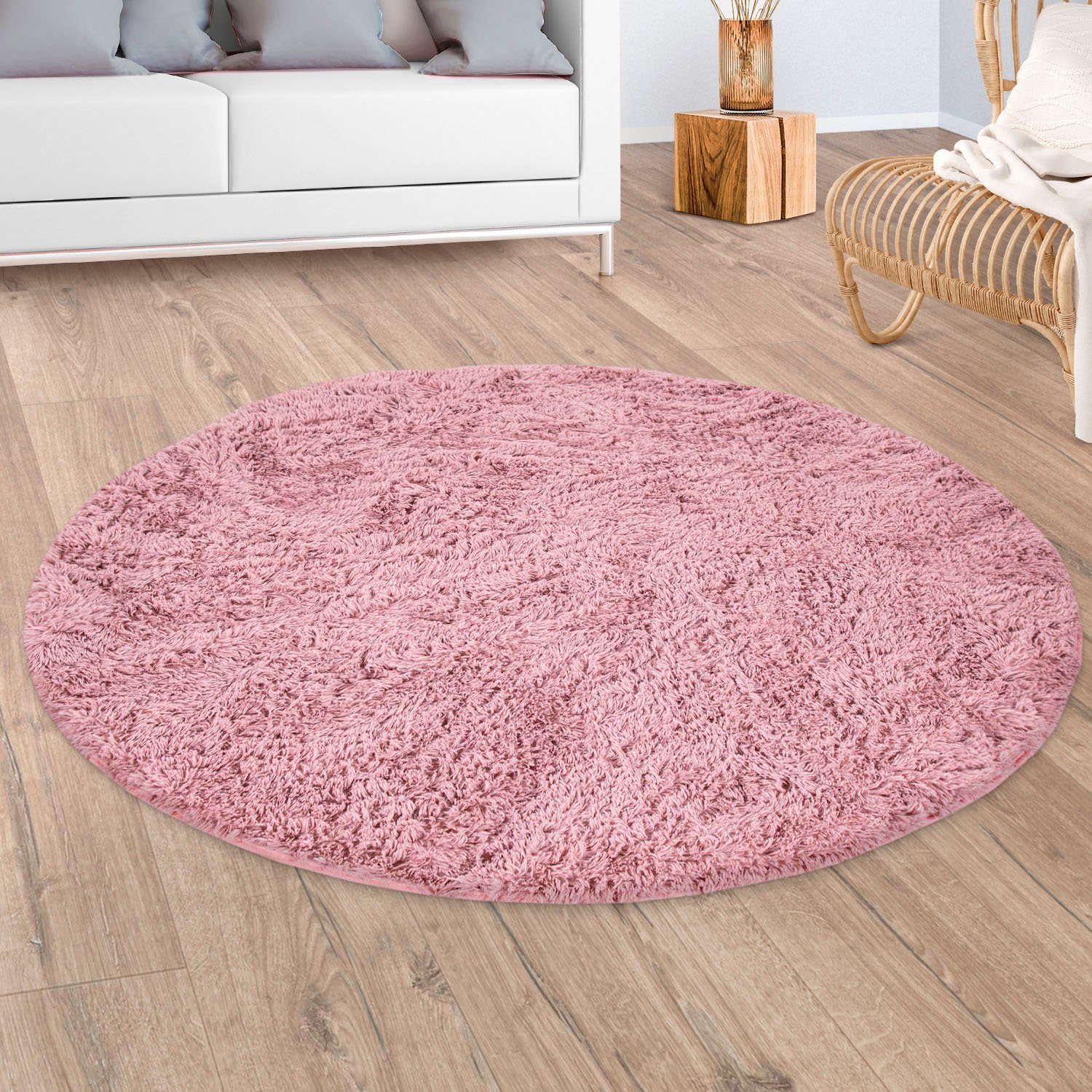 Paco Home Hochflor-Teppich »Silky 591«, rund, 37 mm Höhe, Uni Farben, beson günstig online kaufen