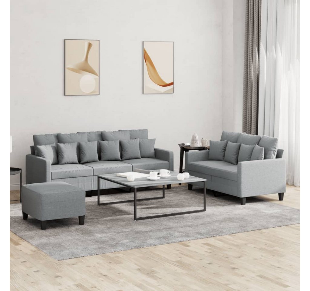 vidaXL Sofa, 3-tlg. Sofagarnitur mit Kissen Hellgrau Stoff günstig online kaufen