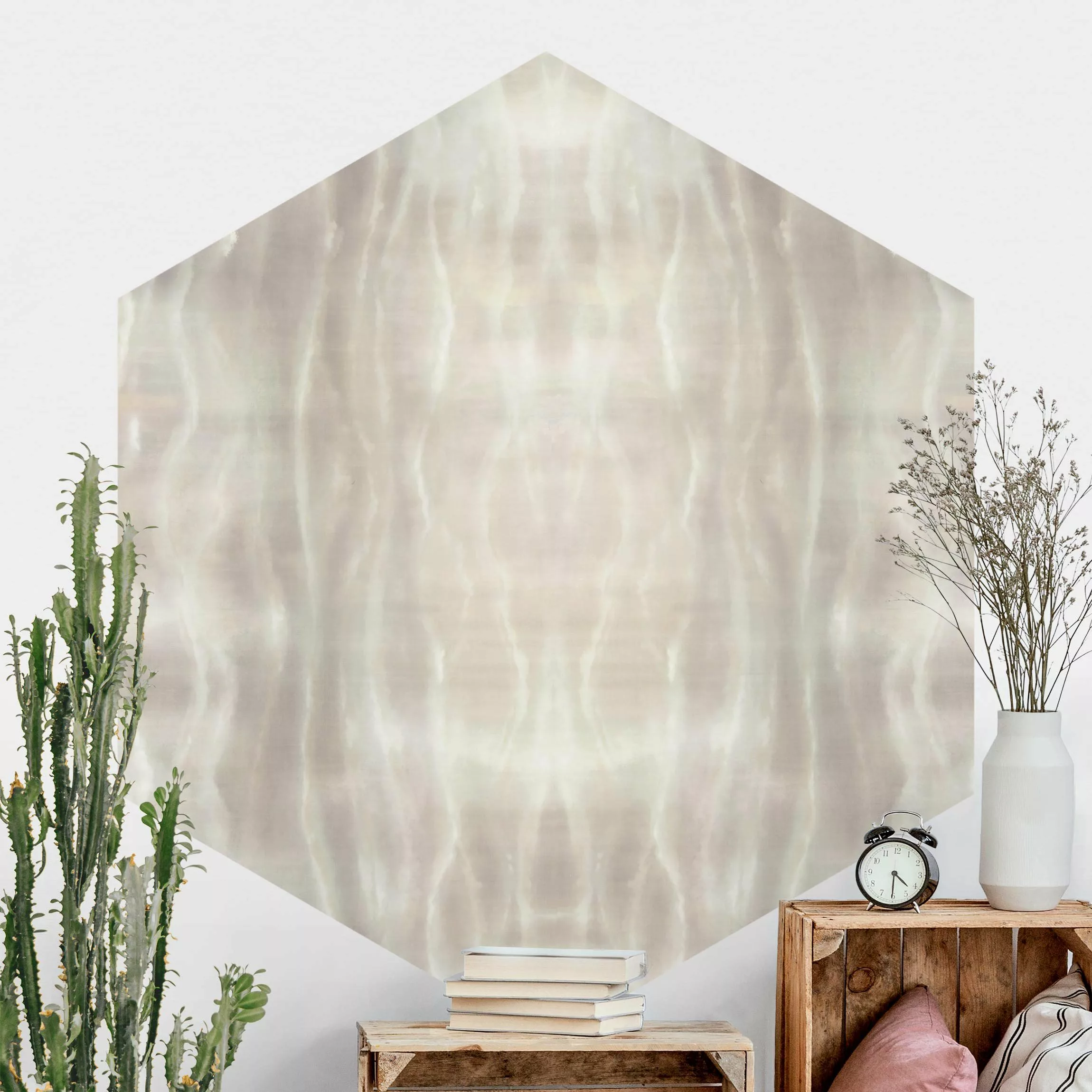 Hexagon Tapete selbstklebend Leuchtende Wellen günstig online kaufen