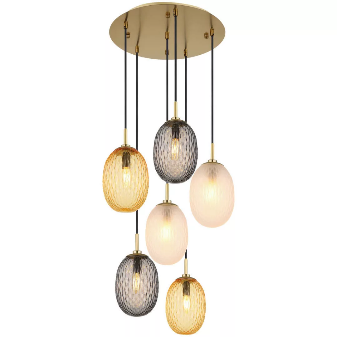 GLOBO Pendelleuchte Rauch gold schwarz Metall Glas Textil H/D: ca. 120x47 c günstig online kaufen