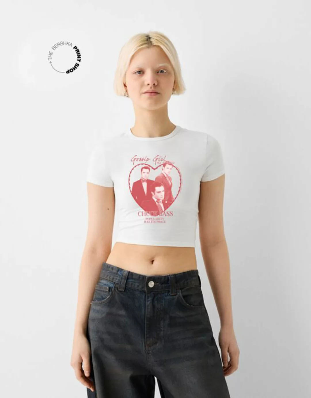 Bershka T-Shirt Mit Print Damen S Grbrochenes Weiss günstig online kaufen