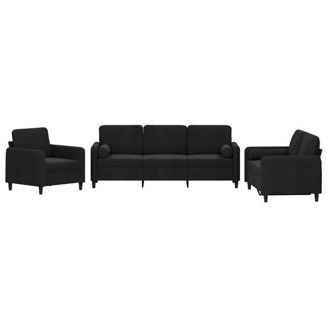 vidaXL Sofa 3-tlg. Sofagarnitur mit Kissen Schwarz Samt günstig online kaufen