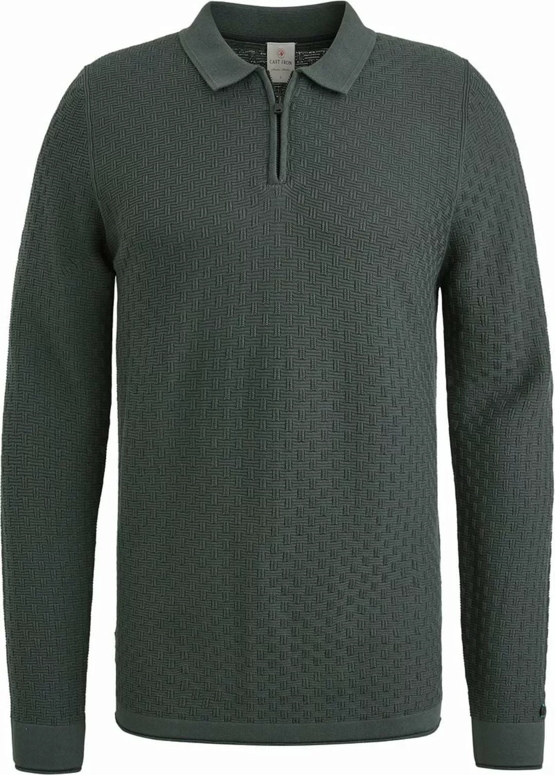 Cast Iron Long Sleeve Half Zip Poloshirt Struktur Grün - Größe M günstig online kaufen