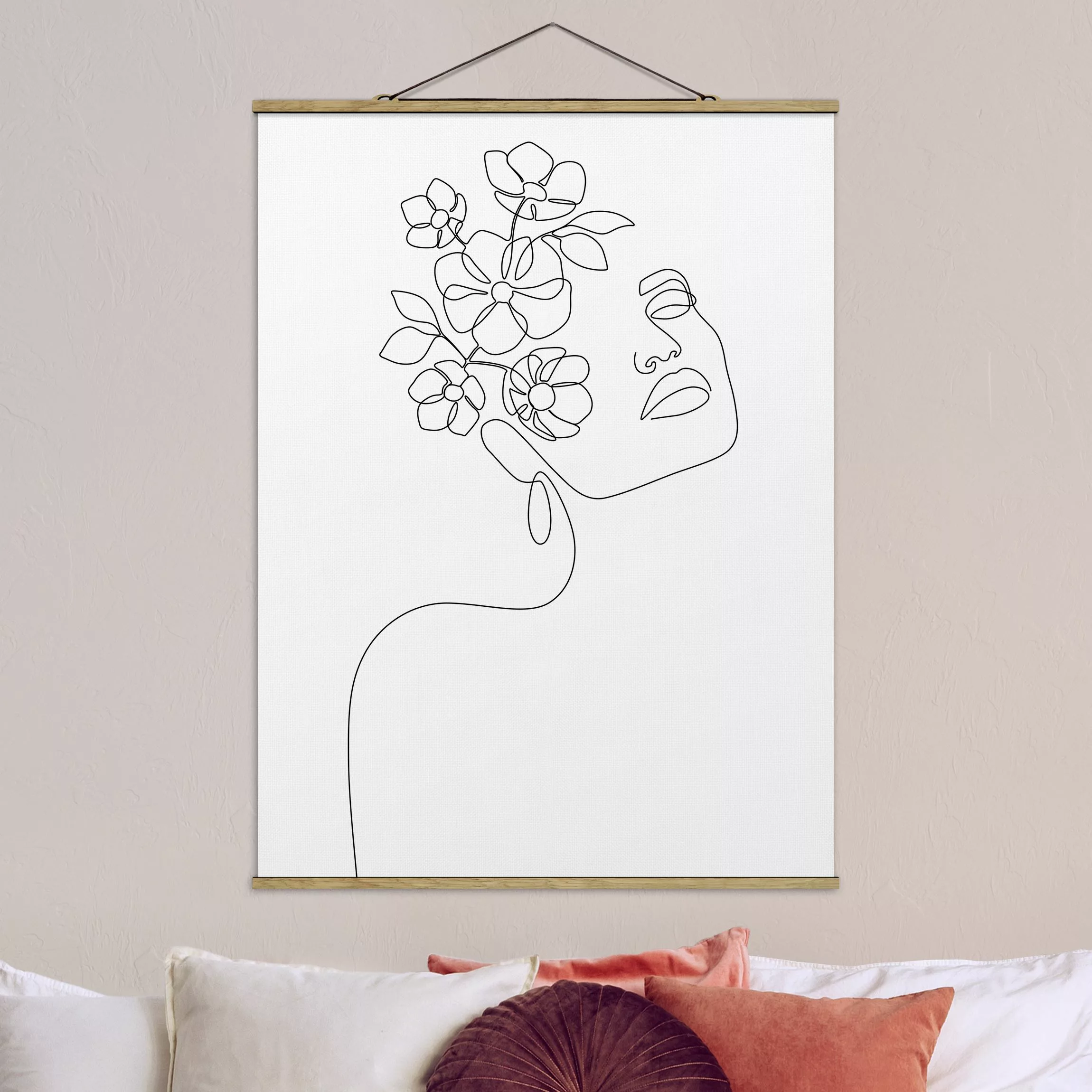 Stoffbild mit Posterleisten Line Art - Dreamy Girl Blossom günstig online kaufen