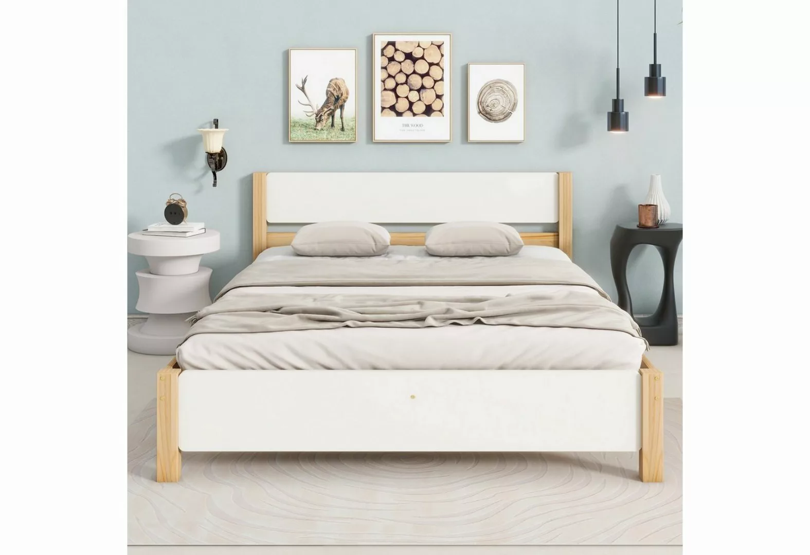 OKWISH Holzbett Einzelbett, Jugendbett, Gästebetten Funktionsbetten (140x20 günstig online kaufen