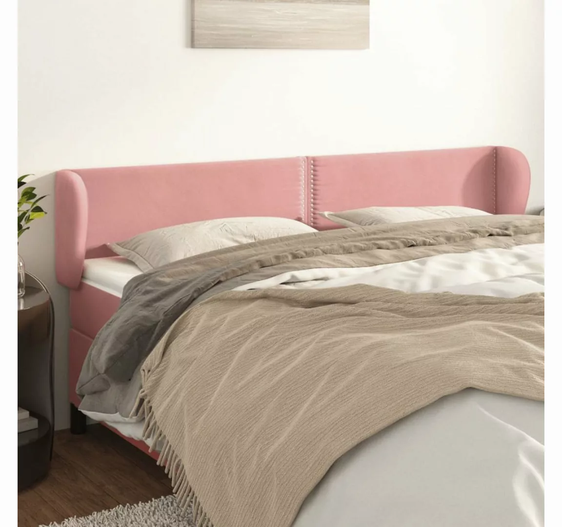 vidaXL Bett, Kopfteil mit Ohren Rosa 203x23x78/88 cm Samt günstig online kaufen