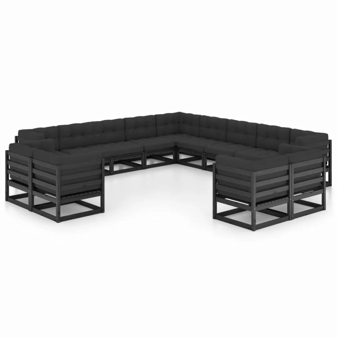 13-tlg. Garten-lounge-set Mit Kissen Schwarz Massivholz Kiefer günstig online kaufen