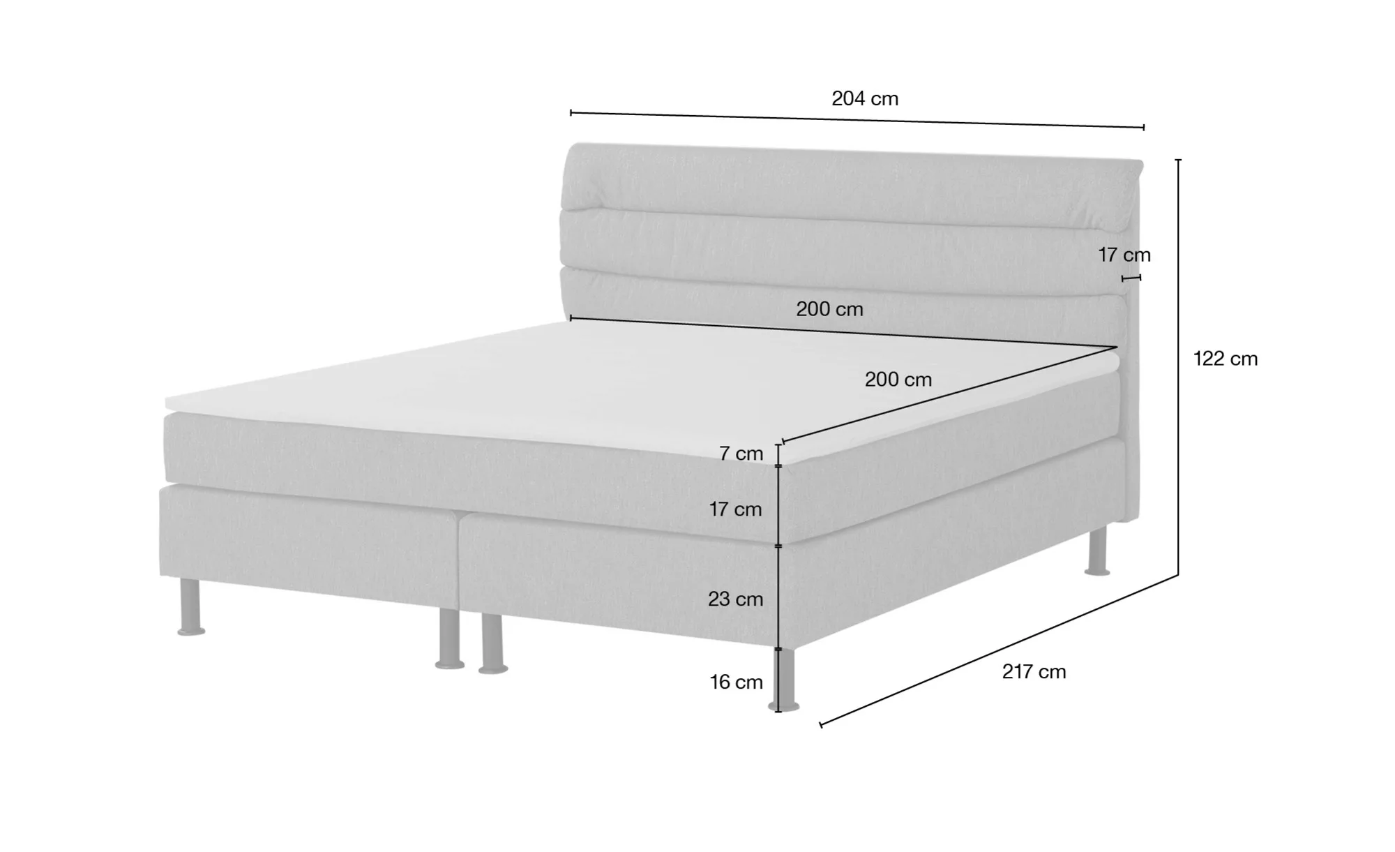 Boxspringbett  Lina ¦ grau ¦ Maße (cm): B: 204 H: 122 Betten > Boxspringbet günstig online kaufen