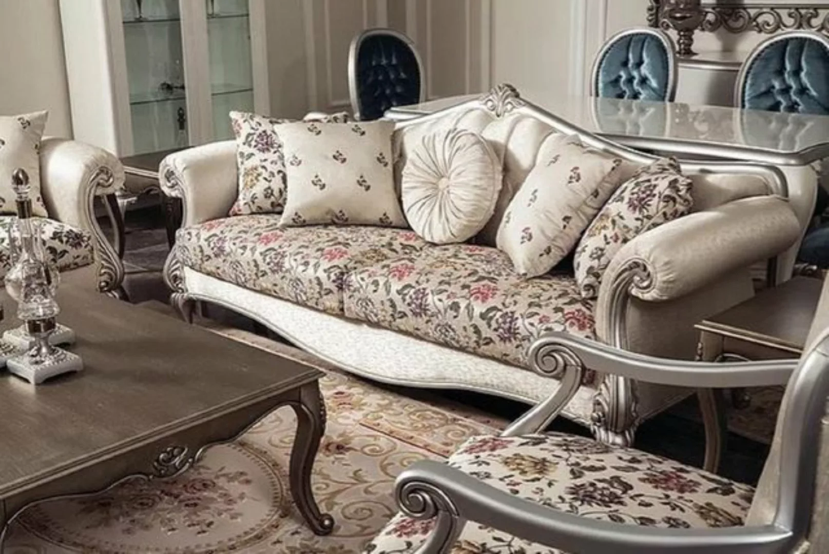 Casa Padrino Sofa Luxus Barock Sofa Creme / Beige / Silber 230 x 84 x H. 99 günstig online kaufen