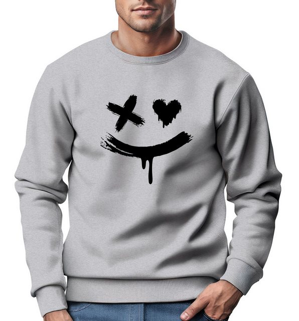 Neverless Sweatshirt Sweatshirt Herren mit Aufdruck Motiv Smile Print Rundh günstig online kaufen