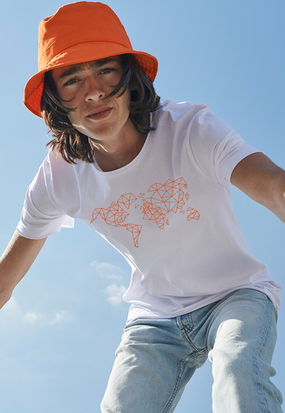 Biofair - Shirt Aus Reiner, Weicher Biobaumwolle / Worldmap Orange günstig online kaufen
