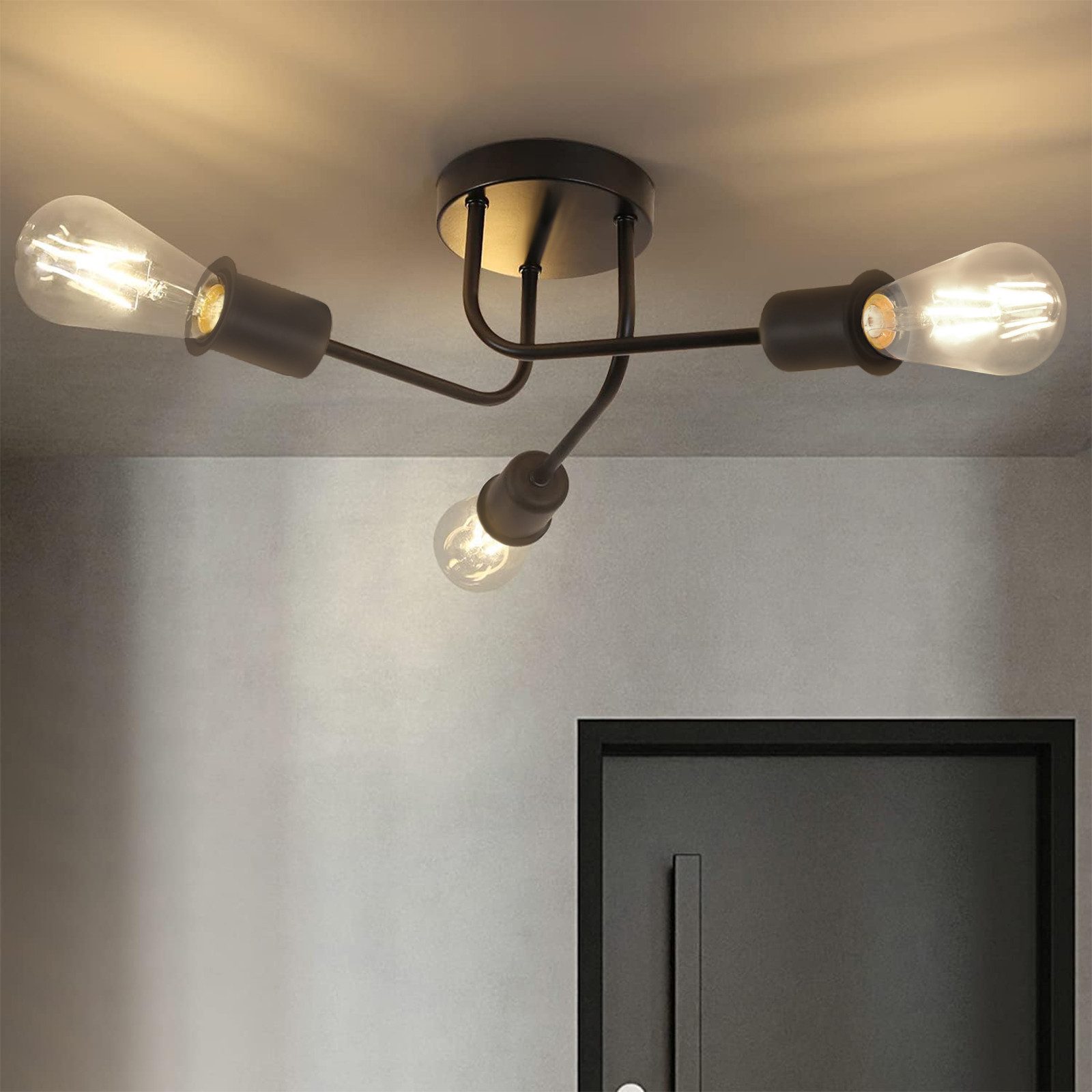 ZMH Deckenleuchte Wohzimmer Vintage E27 Schwarz günstig online kaufen