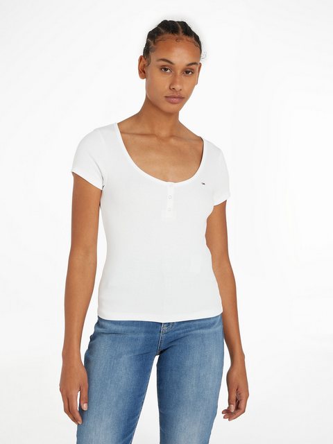 Tommy Jeans Rundhalsshirt TJW SLIM HENLEY TOP SS mit Tommy Jeans Flagge günstig online kaufen