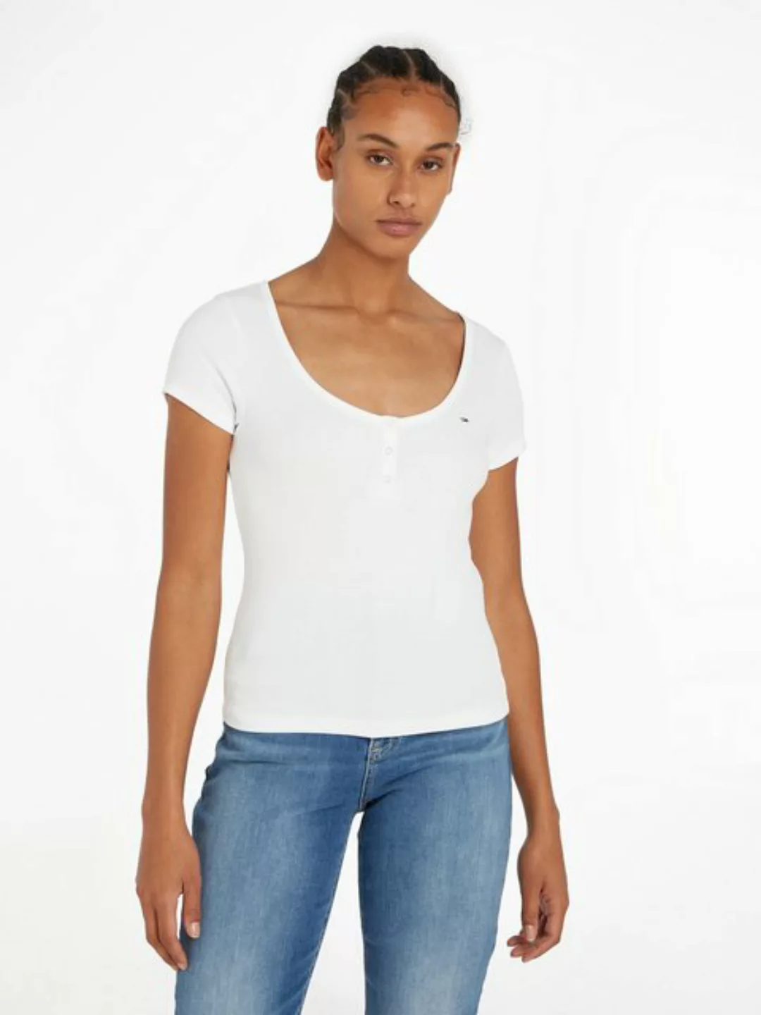 Tommy Jeans Rundhalsshirt TJW SLIM HENLEY TOP SS mit Tommy Jeans Flagge günstig online kaufen