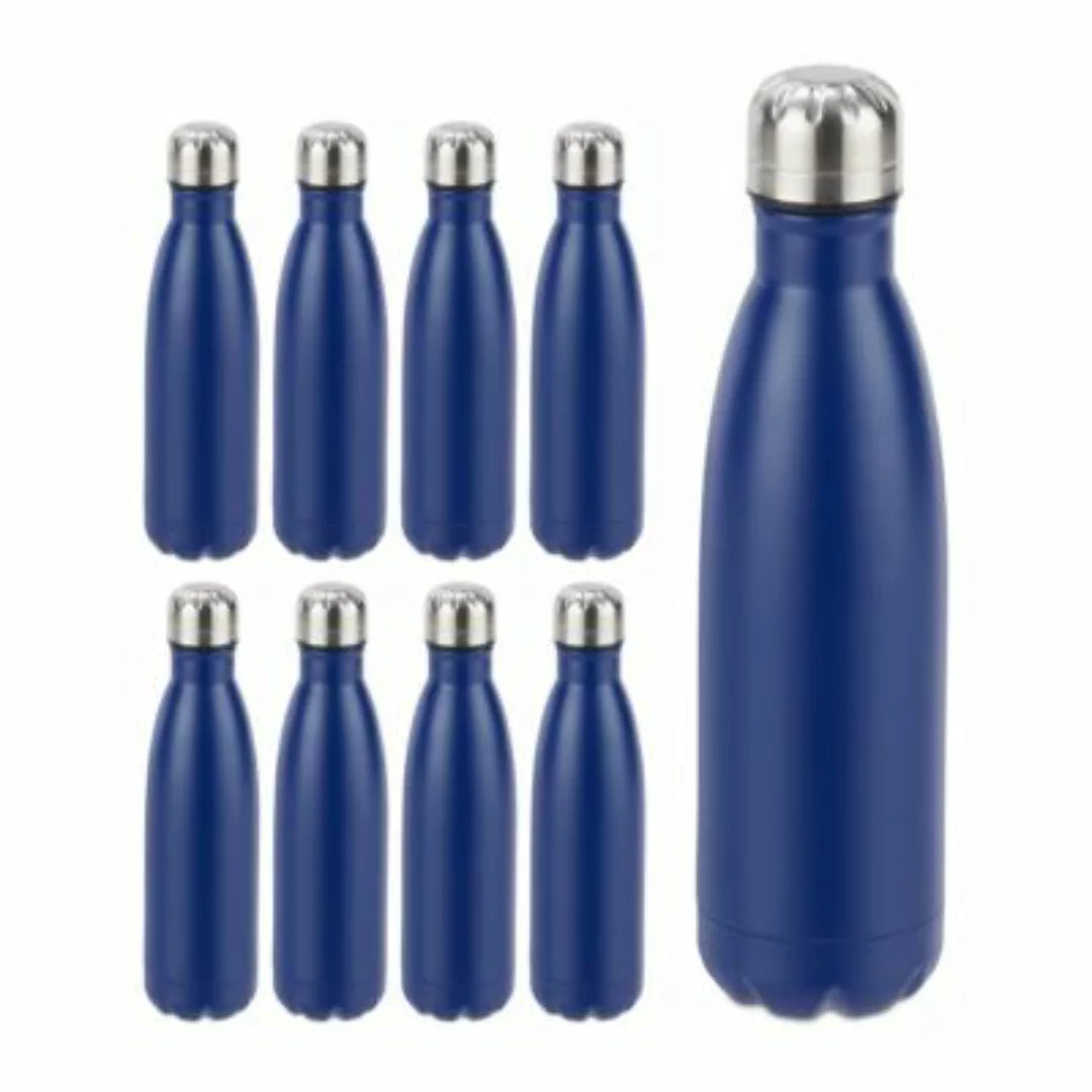 relaxdays 9 x Trinkflasche Edelstahl blau dunkelblau günstig online kaufen