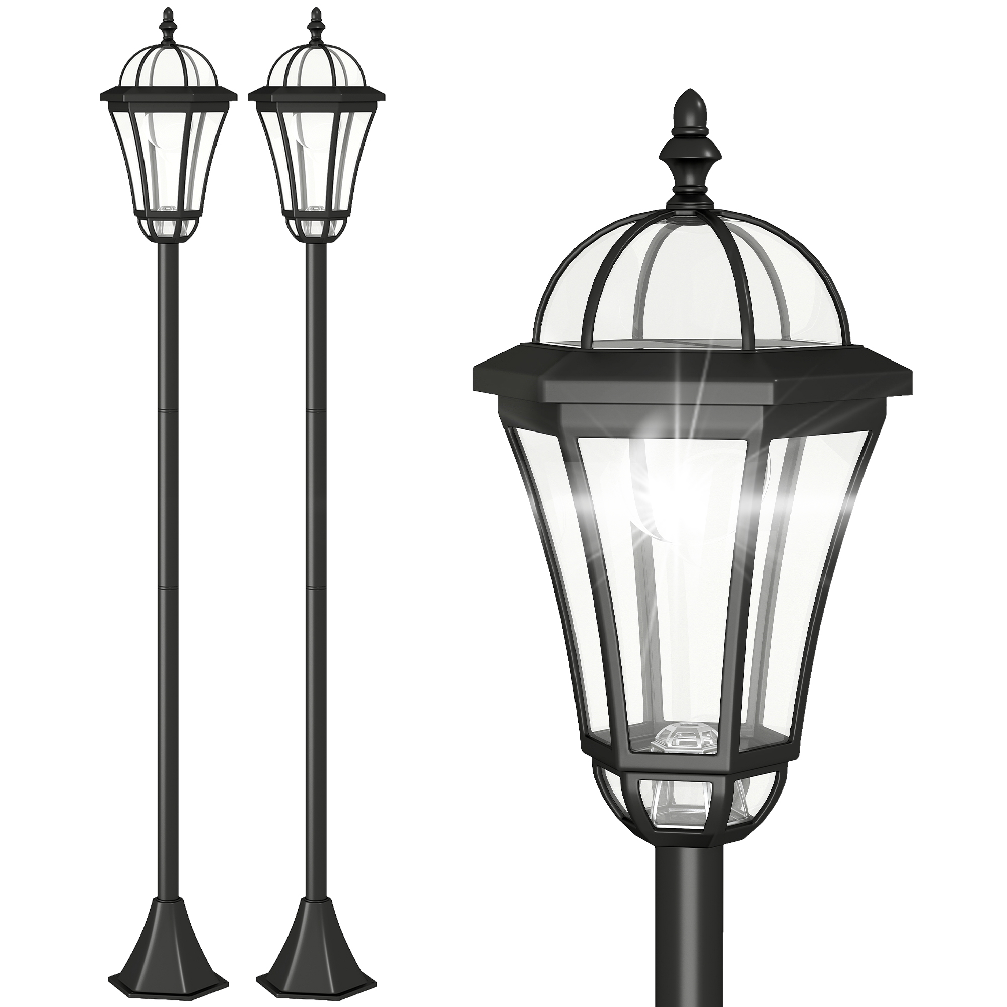 Outsunny 2-St Solar Straßenlaterne LED, IP44, ABS, Ø18,5 x H129 cm, Energie günstig online kaufen