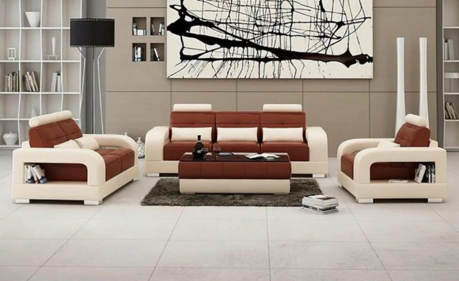 JVmoebel Sofa Sofas Polster 3+1+1 Sitzer Set Design Sofas Couchen Leder Mod günstig online kaufen