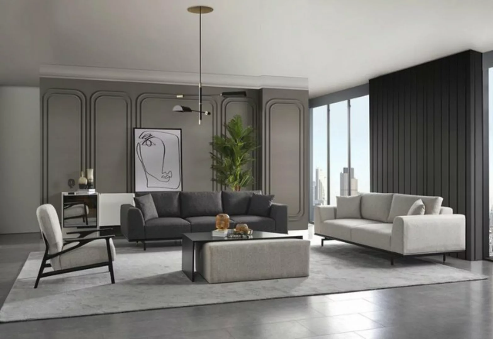 JVmoebel Sofa, Sofagarnitur 431 Hockere Couchtisch Sitzer Wohnzimmer Design günstig online kaufen