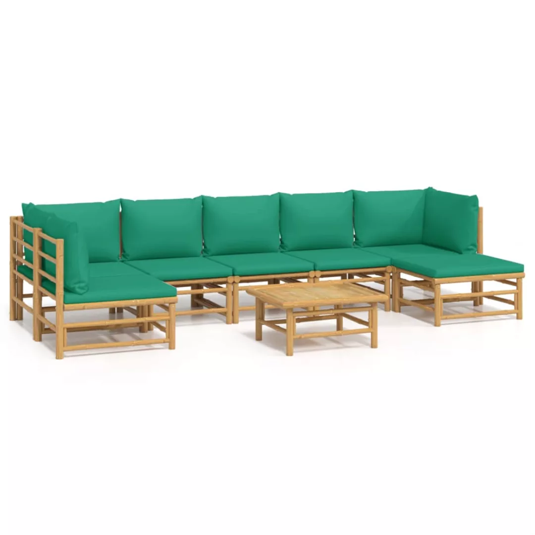 Vidaxl 8-tlg. Garten-lounge-set Mit Grünen Kissen Bambus günstig online kaufen