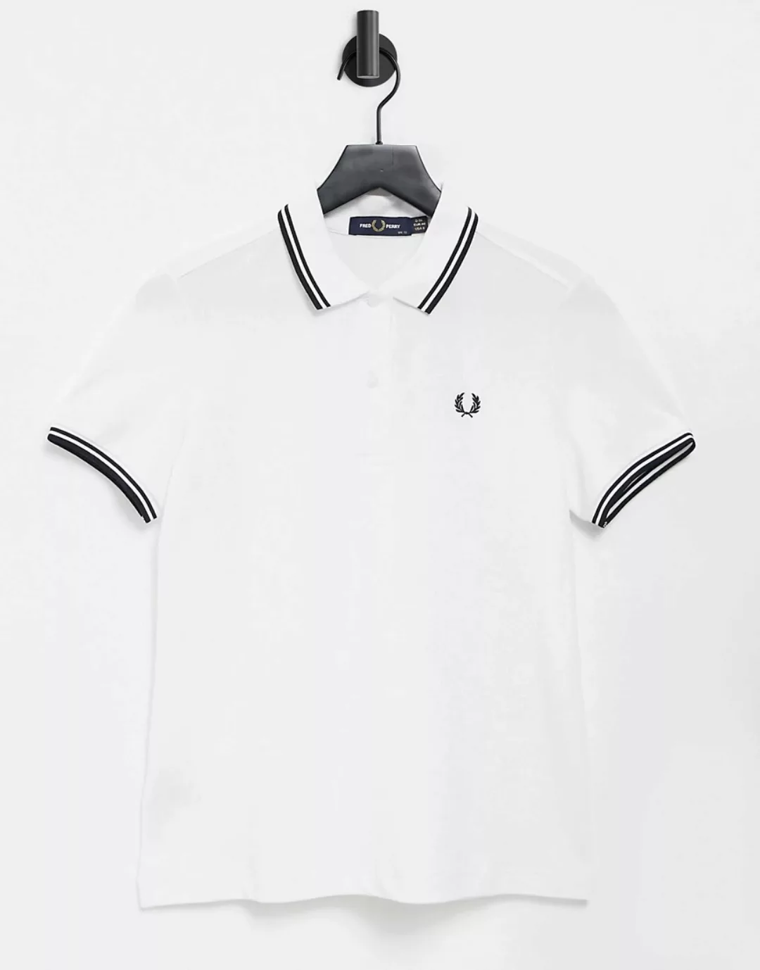 Fred Perry – Weißes Polohemd mit doppelten Zierstreifen günstig online kaufen